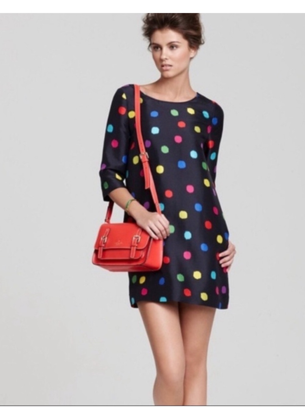 KATE SPADE Silk Belina Multi-Color Polka Dot Shift Dress Size Small